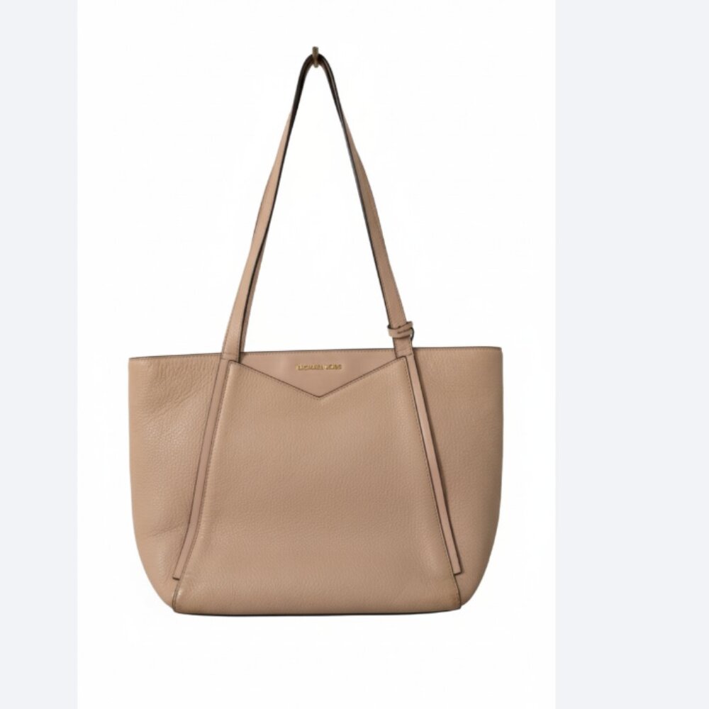 Michael Kors Pebbled Leather Tote Pink Shoulder Bag Large Work Zip Top